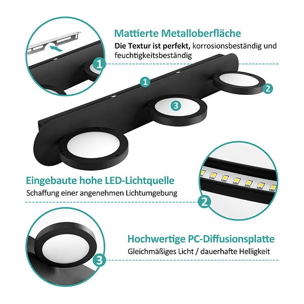 EMKE - EMKE Applique LED murale noire pour salle de bain, éclairage miroir 50 cm, 15 W, lumière neutre 4000 K - large