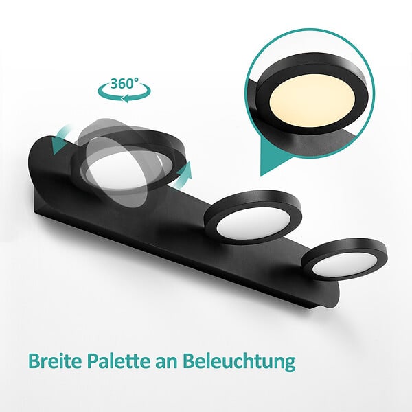 EMKE - EMKE Applique LED murale noire pour salle de bain, éclairage miroir 50 cm, 15 W, lumière neutre 4000 K - large