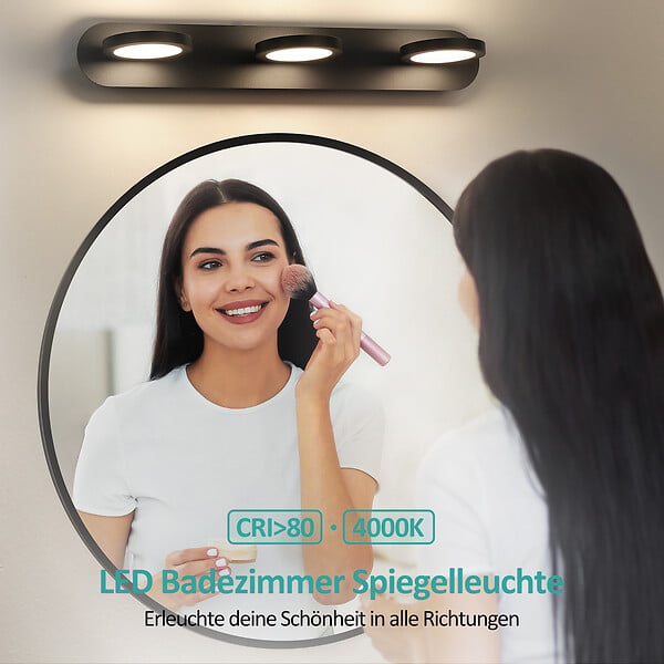 EMKE - EMKE Applique LED murale noire pour salle de bain, éclairage miroir 50 cm, 15 W, lumière neutre 4000 K - large
