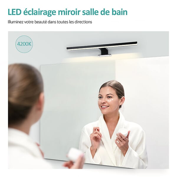 EMKE - EMKE Éclairage LED mural pour salle de bain noir, lampe miroir 40 × 15 cm, lumière neutre 4200 K, montage polyvalent - large