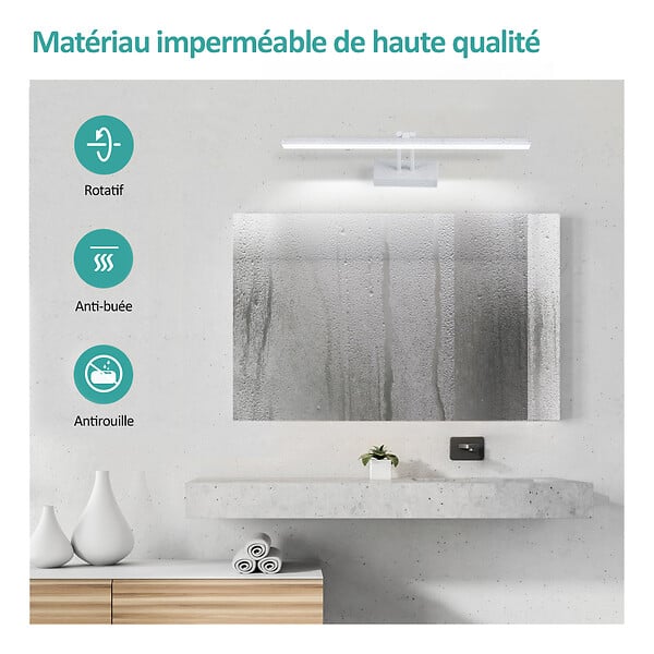 EMKE - EMKE Lampe murale LED pour salle de bain blanc, éclairage miroir 40 × 20 cm, lumière froide 6500 - large