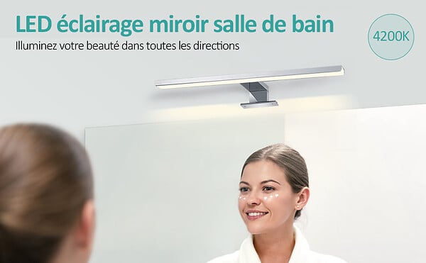 EMKE - EMKE Éclairage LED mural pour salle de bain blanc, lampe miroir 40 × 15 cm, lumière neutre 4200 K, montage polyvalent - large