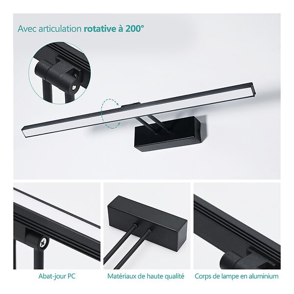 EMKE - EMKE Lampe murale LED pour salle de bain noir, éclairage miroir 40 × 20 cm, lumière froide 6500 - large