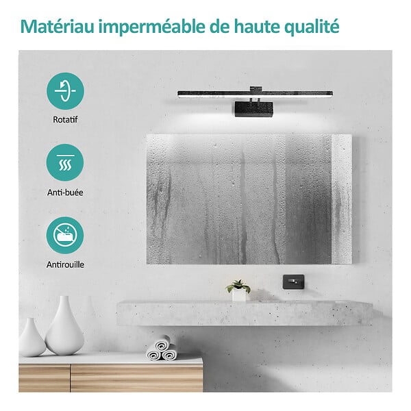 EMKE - EMKE Lampe murale LED pour salle de bain noir, éclairage miroir 40 × 20 cm, lumière froide 6500 - large