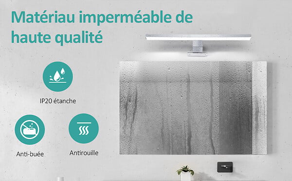 EMKE - EMKE Lampe murale LED salle de bain blanche, éclairage miroir 40 × 15 cm, lumière froide 6000 K, installation multiple - large