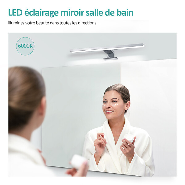 EMKE - EMKE Lampe murale LED salle de bain blanche, éclairage miroir 40 × 15 cm, lumière froide 6000 K, installation multiple - large