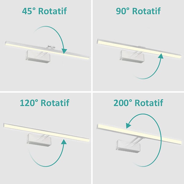 EMKE - EMKE Éclairage LED pour miroir de salle de bain blanc, lampe murale orientable 40 × 20 cm, lumière neutre 4200 K - large