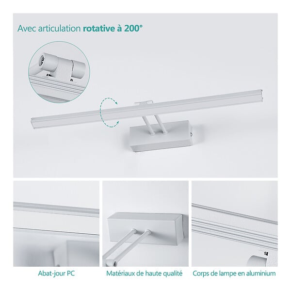 EMKE - EMKE Éclairage LED pour miroir de salle de bain blanc, lampe murale orientable 40 × 20 cm, lumière neutre 4200 K - large