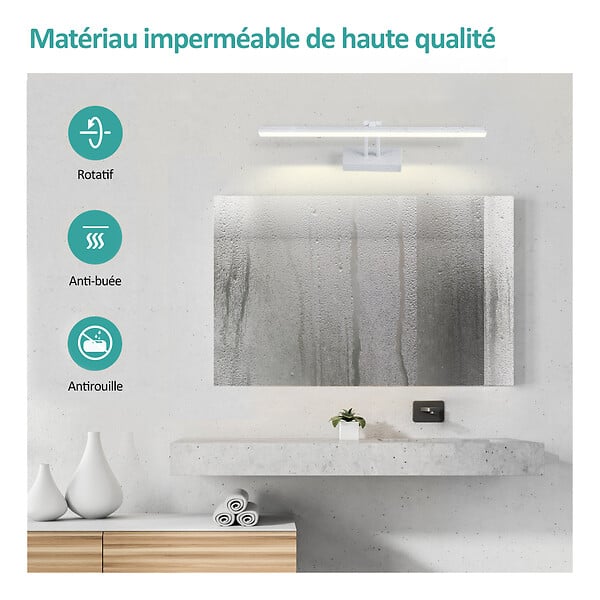 EMKE - EMKE Éclairage LED pour miroir de salle de bain blanc, lampe murale orientable 40 × 20 cm, lumière neutre 4200 K - large