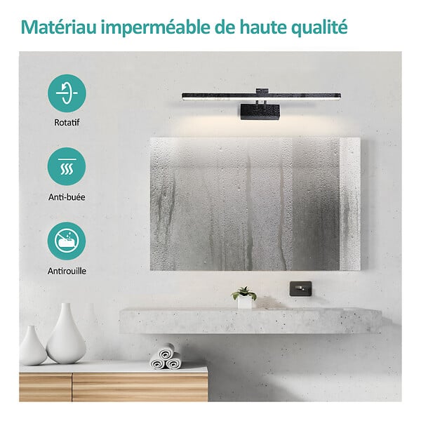 EMKE - EMKE Éclairage LED pour miroir de salle de bain noir, lampe murale orientable 40 × 20 cm, lumière neutre 4200 K - large
