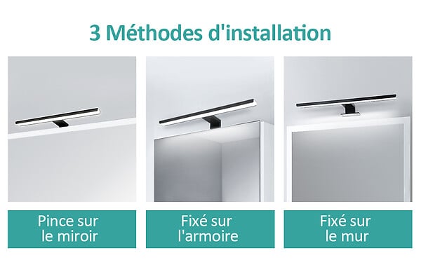 EMKE - EMKE Lampe murale LED salle de bain noir, éclairage miroir 40 × 15 cm, lumière froide 6000 K, installation multiple - large