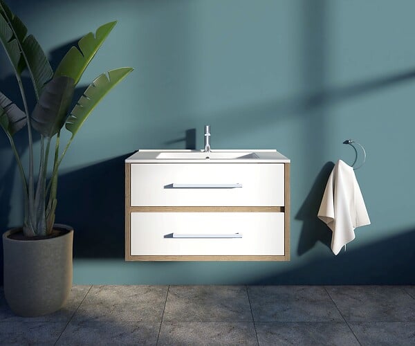 Meuble de salle de bain INDO 80 cm BLC/BOIS - large