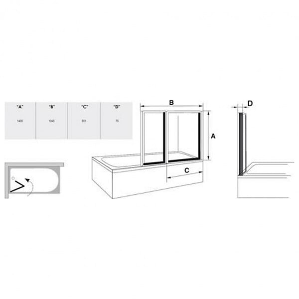 RAVAK - Ravak Supernova Pare-baignoire pliable, 2 parties, 140x105, Blanc (VS2105R0) - large