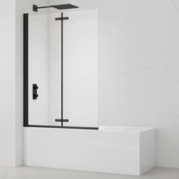 SWISS AQUA TECHNOLOGIES - Swiss Aqua Technologies 150x105 cm SK Pare-baignoire en verre 2 volets pliants, orientation gauche et droite, noir (SATVZSKNEW105C) - large