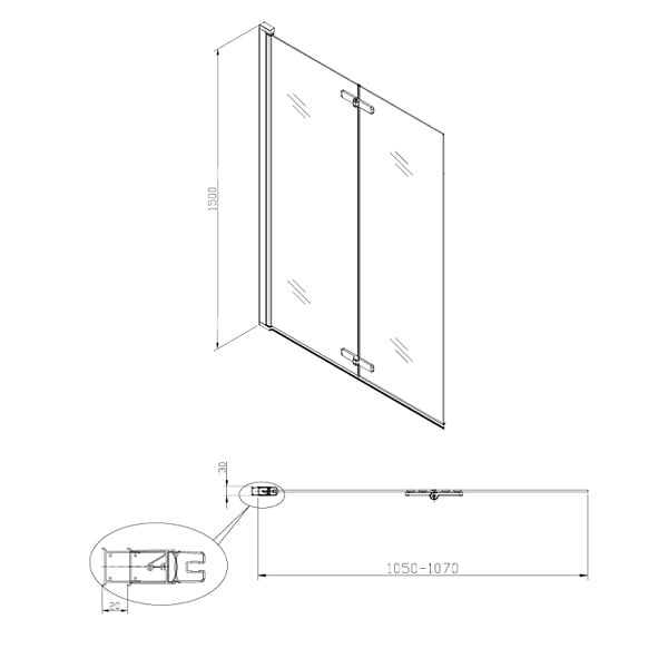 SWISS AQUA TECHNOLOGIES - Swiss Aqua Technologies 150x105 cm SK Pare-baignoire en verre 2 volets pliants, orientation gauche et droite, noir (SATVZSKNEW105C) - large