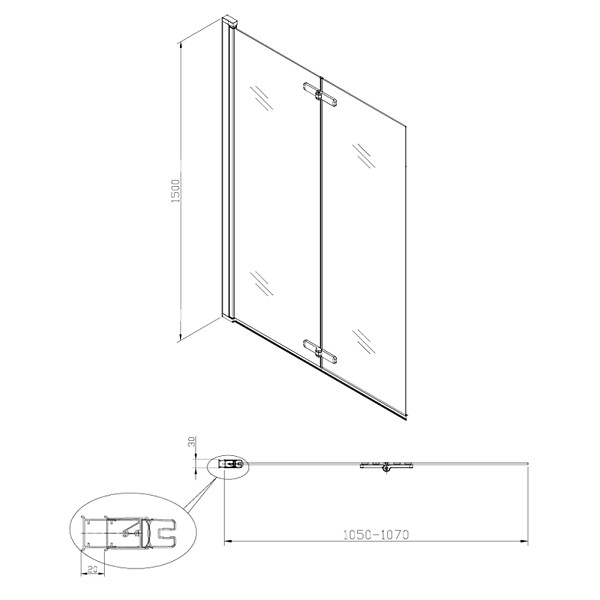 SWISS AQUA TECHNOLOGIES - 150x105 cm SK Pare-baignoire en verre 2 volets pliants, orientation gauche et droite, chrome (SATVZSKNEW105) - large