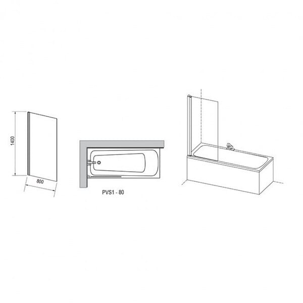 RAVAK - Ravak Pivot Pare-baignoire fixe en verre, 140x80cm, Chrome mat (PVS180TS) - large