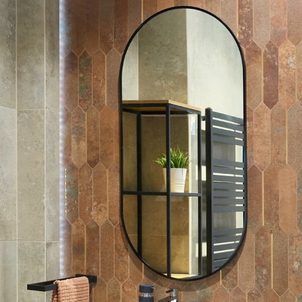 NATUREL - Naturel B-Way 40x80 cm miroir suspendu ovale sans tain, cadre en aluminium, noir (ZBWOV8040C) - large