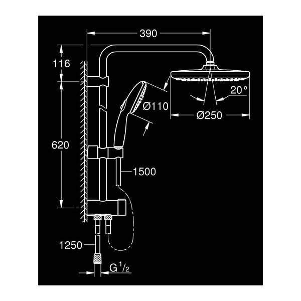 GROHE - Vitalio Start System 250  Colonne de douche avec inverseur manuel + Douche de tête 2 jets + Douchette 2 jets, chrome (G26680001) - large