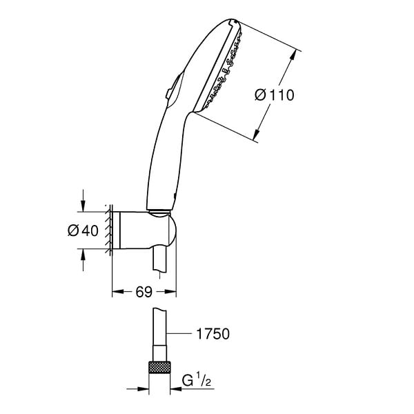 GROHE - Grohe Vitalio Start 110 Set de douche avec support mural + Douchette 22 jets, chrome (G27950001) - large