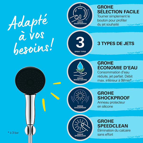 GROHE - Vitalio Start 110 Set de douche avec support mural + Douchette 3 jets, chrome (G26769001) - large