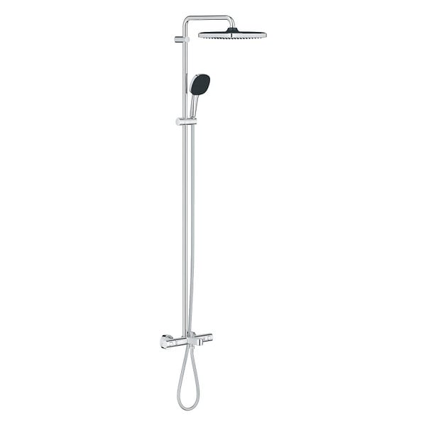 GROHE - Vitalio Comfort 250 Colonne de douche avec mitigeur thermostatique + Douche de tête + Douchette 2 jets, chrome (G26984001) - large