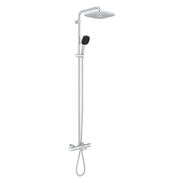 GROHE - Vitalio Comfort 250 Colonne de douche avec mitigeur thermostatique + Douche de tête + Douchette 2 jets, chrome (G26984001) - large