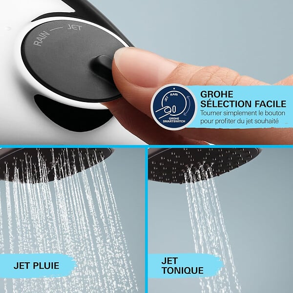 GROHE - Grohe Vitalio Comfort 250 Colonne de douche avec mitigeur thermostatique + Douche de tête + Douchette 2 jets, chrome (G26696001) - large