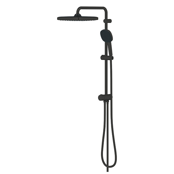 GROHE - Grohe Vitalio Comfort 250 Colonne de douche avec inverseur manuel + Douche de tête 2 jets + Douchette 2 jets, noir mat (G266982431) - large