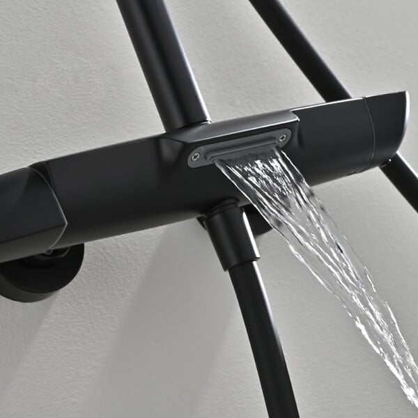 SWISS AQUA TECHNOLOGIES - Ensemble bain/douche 3 jets avec mitigeur thermostatique de baignoire + douche de tête + douchette à main, noir mat (SATSSTVKC) - large