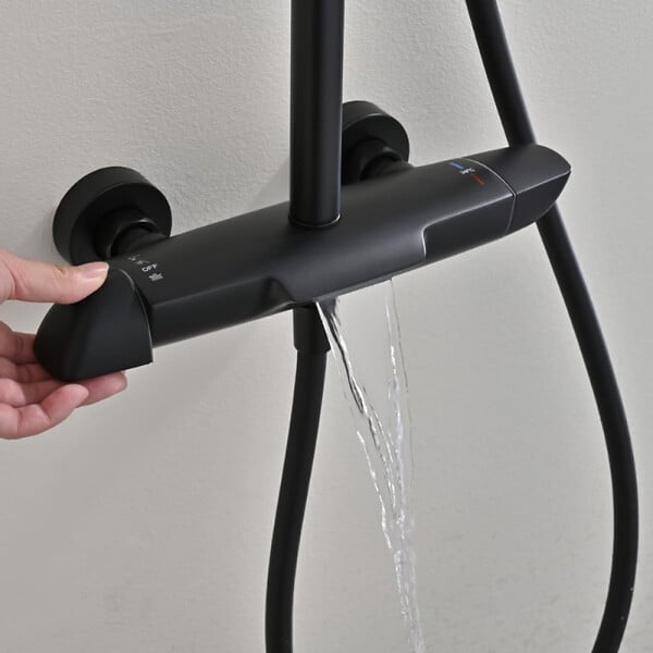 SWISS AQUA TECHNOLOGIES - Ensemble bain/douche 3 jets avec mitigeur thermostatique de baignoire + douche de tête + douchette à main, noir mat (SATSSTVKC) - large
