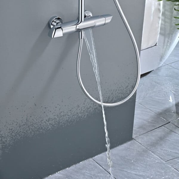 SWISS AQUA TECHNOLOGIES - Ensemble bain/douche 3 jets avec mitigeur thermostatique de baignoire + douche de tête + douchette à main, chrome (SATSSTVK) - large