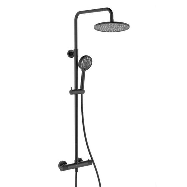 SWISS AQUA TECHNOLOGIES - Swiss Aqua Technologies Colonne de douche avec mitigeur thermostatique + Douche de tête 240 mm +  Douchette 2 jets, Noir (SATSSTKC) - large