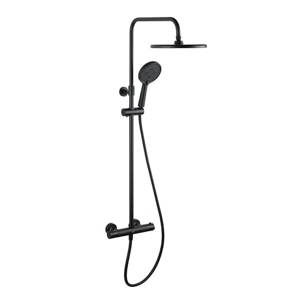 SWISS AQUA TECHNOLOGIES - Swiss Aqua Technologies Aurum colonne de douche avec mitigeur thermostatique + douchette 3 jets + douche de tête, noir mat (SATSSTKEMC) - large