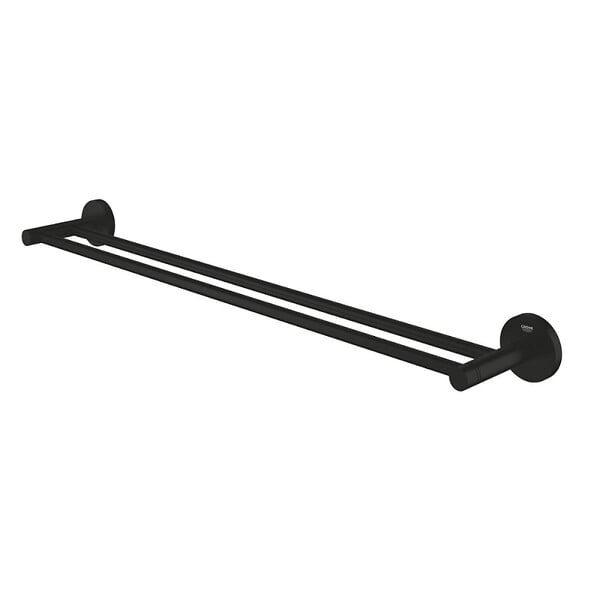 GROHE - Grohe Start double barre porte serviettes en métal 65,4 cm et fixations cachées, noir mat (412032430) - large