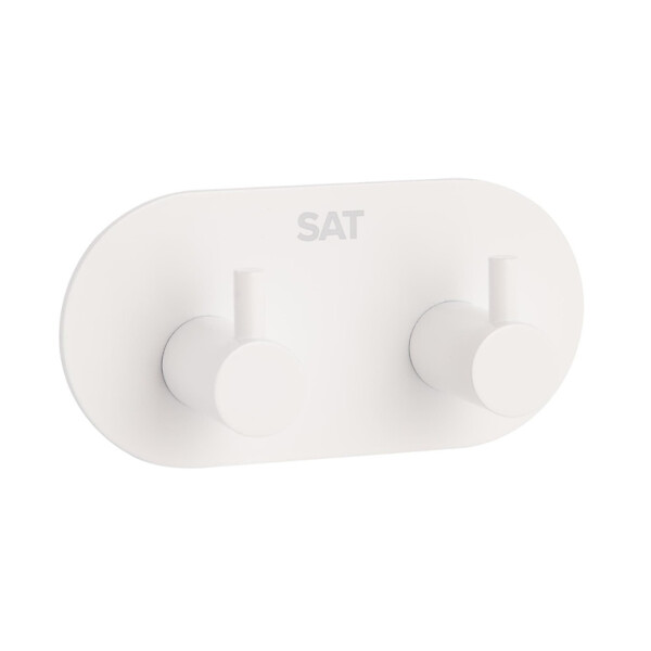 SWISS AQUA TECHNOLOGIES - Swiss Aqua Technologies Patère murale adhésive double crochets en acier inoxydable, blanc mat (HACEKNALEP2KB) - large