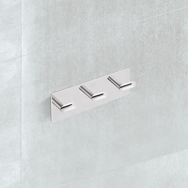SWISS AQUA TECHNOLOGIES - Swiss Aqua Technologies Patère murale adhésive triple crochets en acier inoxydable, chrome brillant (HACEKNALEP3H) - large