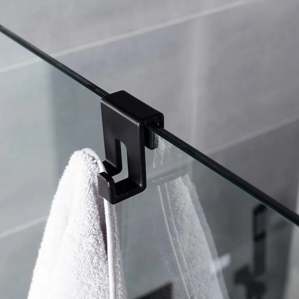 SWISS AQUA TECHNOLOGIES - Swiss Aqua Technologies Double crochet suspendu en acrylique pour écran de douche SAT Walk-In, noir mat (SATWIHACEKPLASTC) - large
