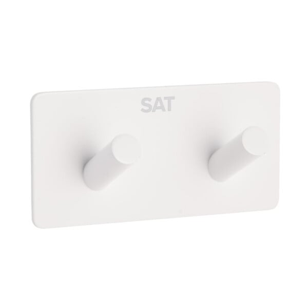 SWISS AQUA TECHNOLOGIES - Swiss Aqua Technologies Patère murale adhésive double crochets en acier inoxydable, blanc mat (HACEKNALEP2HB) - large