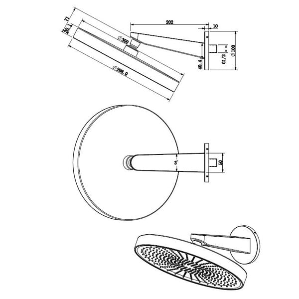 SWISS AQUA TECHNOLOGIES - Swiss Aqua Technologies Douche de tête 1 jet avec bras de douche, diamètre 30 cm, chrome (SATBSHS81SET) - large