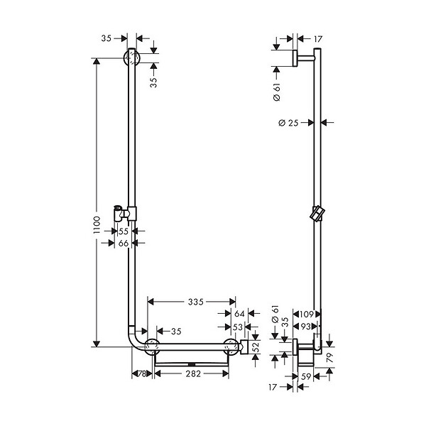 HANSGROHE - Hansgrohe Barre de douche Unica'Comfort 1,10m avec poignée à droite, sans flexible (26403400) - large