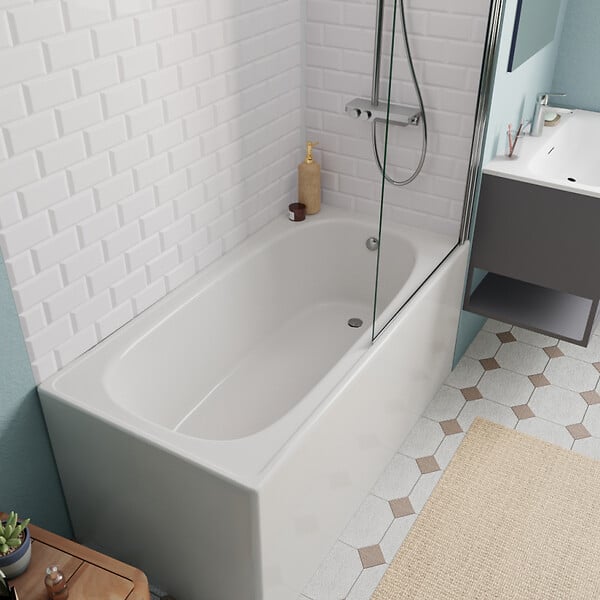 JIKA (GROUPE ROCA) - Jika (Groupe Roca) 130x70 cm Ensemble baignoire Riga universelle + Pare baignoire pivotant chrome + pieds (3403-SETP) - large