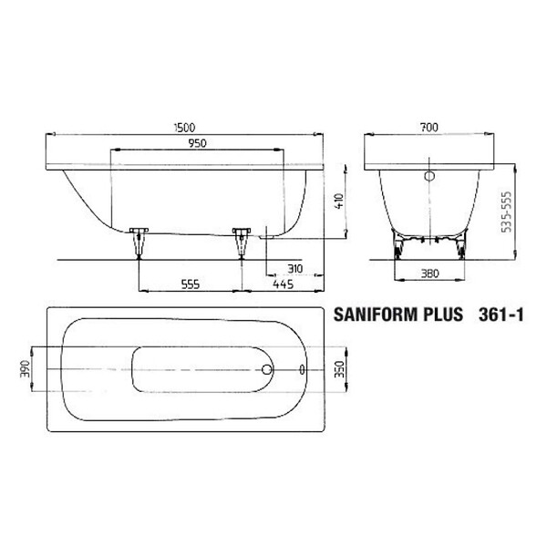 KALDEWEI - Saniform Plus baignoire rectangulaire avec pieds 150x70 cm acier émaillé, Blanc alpin (111600010001-SET) - large