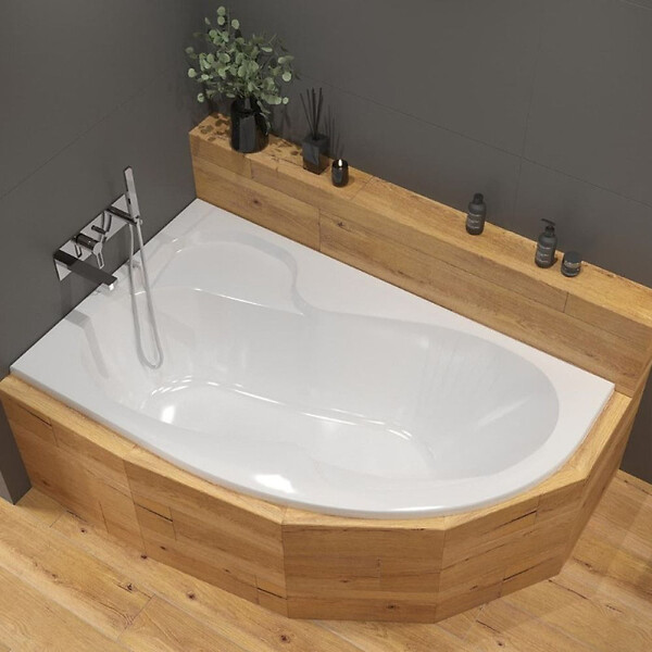 SIKO - 170 x 100 cm Fortuna Plus baignoire asymétrique avec pieds, Acrylique, Gauche, Blanc (FO1700LPLUS-SET) - large