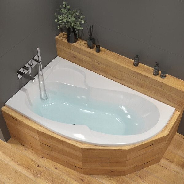 SIKO - 170 x 100 cm Fortuna Plus baignoire asymétrique avec pieds, Acrylique, Gauche, Blanc (FO1700LPLUS-SET) - large