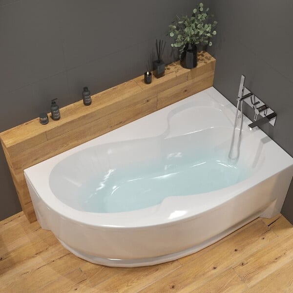 SIKO - 160x100 cm Fortuna Plus baignoire d'angle avec pieds, Acrylique, Droite, Blanc (FO1600PPLUS-SET) - large