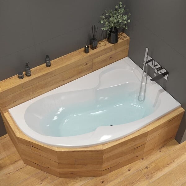 SIKO - 160x100 cm Fortuna Plus baignoire d'angle avec pieds, Acrylique, Droite, Blanc (FO1600PPLUS-SET) - large