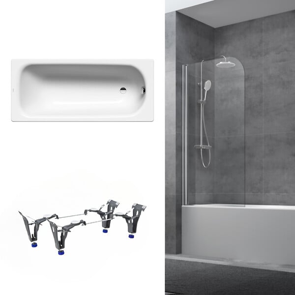 KALDEWEI - 180x80 cm Ensemble baignoire Saniform universelle + Pare baignoire pivotant chrome + pieds ( KW3751-SETP1) - large