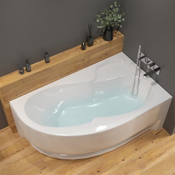 LAGUNA - 150x100 cm Fortuna Plus baignoire asymétrique en acrylique, droite, sans pieds, blanc (FO1500PPLUS) - large