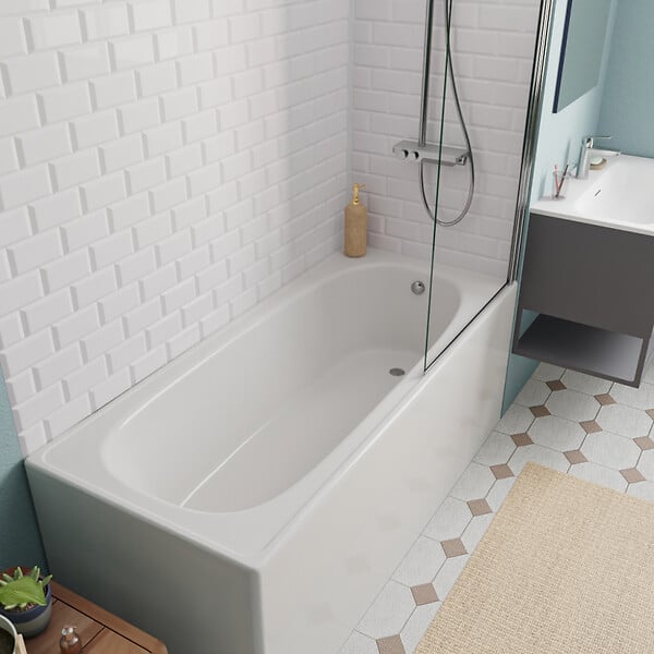 JIKA (GROUPE ROCA) - Jika (Groupe Roca) 160x70 cm Ensemble baignoire Riga universelle + Pare baignoire pivotant chrome + pieds (3406-SETP) - large